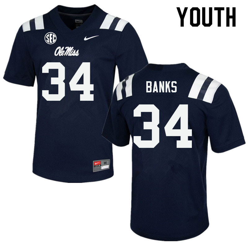 Youth #34 Tyler Banks Ole Miss Rebels College Football Jerseys Sale-Navy